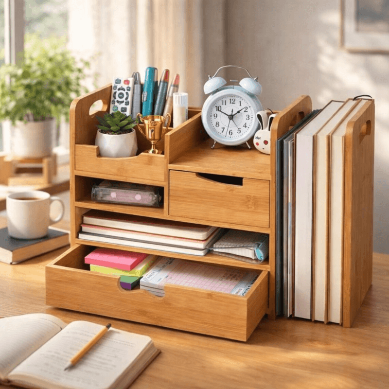 TrendiLyn Bamboo Desk Organizer with Drawer